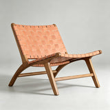 Modern Saddle Leather Sling Lounge Chair with Wooden Frame - StoolTopia