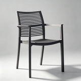 Modern Stackable Outdoor Dining Chair – Durable Slatted Armchair for Café, Patio & Garden - StoolTopia