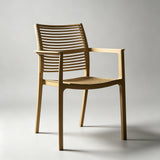 Modern Stackable Outdoor Dining Chair – Durable Slatted Armchair for Café, Patio & Garden - StoolTopia