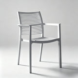 Modern Stackable Outdoor Dining Chair – Durable Slatted Armchair for Café, Patio & Garden - StoolTopia
