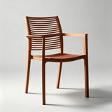 Modern Stackable Outdoor Dining Chair – Durable Slatted Armchair for Café, Patio & Garden - StoolTopia