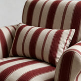 Modern Striped Linen Armchair – Rolled Arm Accent Chair with Solid Wood Legs - StoolTopia