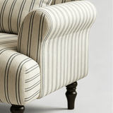 Modern Striped Linen Armchair – Rolled Arm Accent Chair with Solid Wood Legs - StoolTopia