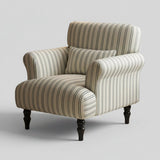 Modern Striped Linen Armchair – Rolled Arm Accent Chair with Solid Wood Legs - StoolTopia