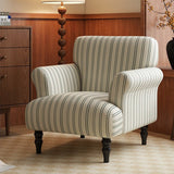Modern Striped Linen Armchair – Rolled Arm Accent Chair with Solid Wood Legs - StoolTopia