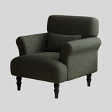 Modern Striped Linen Armchair – Rolled Arm Accent Chair with Solid Wood Legs - StoolTopia