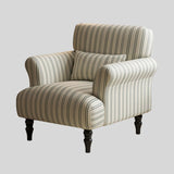 Modern Striped Linen Armchair – Rolled Arm Accent Chair with Solid Wood Legs - StoolTopia