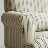 Modern Striped Linen Armchair – Rolled Arm Accent Chair with Solid Wood Legs - StoolTopia