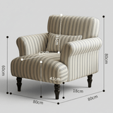 Modern Striped Linen Armchair – Rolled Arm Accent Chair with Solid Wood Legs - StoolTopia