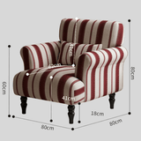 Modern Striped Linen Armchair – Rolled Arm Accent Chair with Solid Wood Legs - StoolTopia