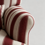 Modern Striped Linen Armchair – Rolled Arm Accent Chair with Solid Wood Legs - StoolTopia