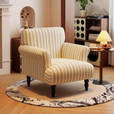 Modern Striped Linen Armchair – Rolled Arm Accent Chair with Solid Wood Legs - StoolTopia