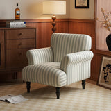 Modern Striped Linen Armchair – Rolled Arm Accent Chair with Solid Wood Legs - StoolTopia