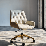 Modern Swivel Desk Chair with Wooden Frame and Gold or Silver Base - StoolTopia