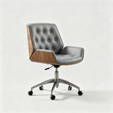 Modern Swivel Desk Chair with Wooden Frame and Gold or Silver Base - StoolTopia