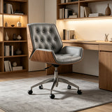 Modern Swivel Desk Chair with Wooden Frame and Gold or Silver Base - StoolTopia