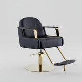 Modern Swivel Salon Chair - Adjustable Height | Faux Leather & Gold/Chrome Base -