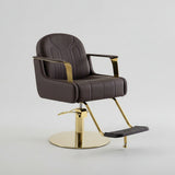 Modern Swivel Salon Chair - Adjustable Height | Faux Leather & Gold/Chrome Base -
