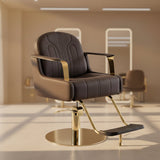 Modern Swivel Salon Chair - Adjustable Height | Faux Leather & Gold/Chrome Base -