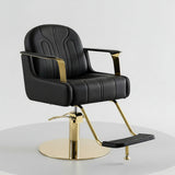 Modern Swivel Salon Chair - Adjustable Height | Faux Leather & Gold/Chrome Base -