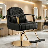 Modern Swivel Salon Chair – Hydraulic Height Adjustment (88-104cm), Faux Leather, Gold/Chrome Base, 360° Rotation - StoolTopia