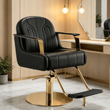 Modern Swivel Salon Chair – Hydraulic Height Adjustment (88-104cm), Faux Leather, Gold/Chrome Base, 360° Rotation - StoolTopia