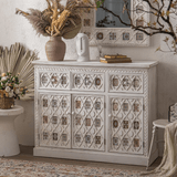 Moroccan - Inspired White Carved Storage Cabinet with Colorful Tile Inlay - StoolTopia