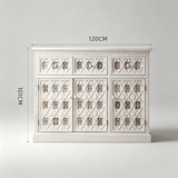 Moroccan-Inspired White Carved Storage Cabinet with Colorful Tile Inlay - StoolTopia