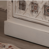 Moroccan - Inspired White Carved Storage Cabinet with Colorful Tile Inlay - StoolTopia