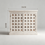 Moroccan-Inspired White Carved Storage Cabinet with Colorful Tile Inlay - StoolTopia