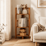 Multi-Tier Wooden Corner Shelf – Space-Saving Vertical Display Rack - StoolTopia
