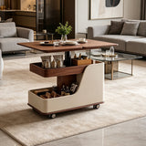 Multifunctional Lift-Top Coffee Table with Storage and Locking Casters – Walnut Finish - StoolTopia