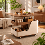Multifunctional Lift-Top Coffee Table with Storage and Locking Casters – Walnut Finish - StoolTopia