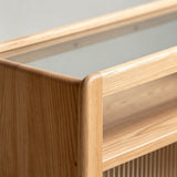 Multifunctional Vintage Sofa End Table with Glass Top and Wheels - StoolTopia