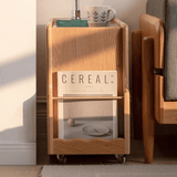 Multifunctional Vintage Sofa End Table with Glass Top and Wheels - StoolTopia