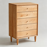 Natural Cherrywood Tall Chest of Drawers (5-Drawer Storage Dresser) - StoolTopia