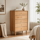 Natural Cherrywood Tall Chest of Drawers (5-Drawer Storage Dresser) - StoolTopia