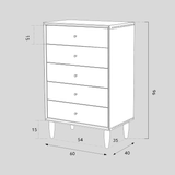 Natural Cherrywood Tall Chest of Drawers (5 - Drawer Storage Dresser) - StoolTopia