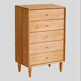 Natural Cherrywood Tall Chest of Drawers (5 - Drawer Storage Dresser) - StoolTopia