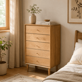 Natural Cherrywood Tall Chest of Drawers (5-Drawer Storage Dresser) - StoolTopia