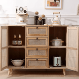 Natural Rattan Door Sideboard with 4 Drawers – 100cm - StoolTopia