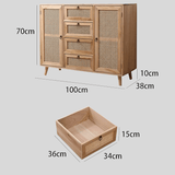 Natural Rattan Door Sideboard with 4 Drawers – 100cm - StoolTopia