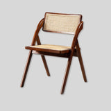 Natural Rattan Folding Dining Chair – Solid Wood Frame, Breathable Cane Weave, Southeast Asian Vintage - Modern Design for Dining Rooms, Balconies & Garden Leisure - StoolTopia