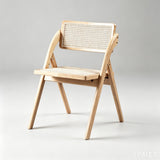Natural Rattan Folding Dining Chair – Solid Wood Frame, Breathable Cane Weave, Southeast Asian Vintage-Modern Design for Dining Rooms, Balconies & Garden Leisure - StoolTopia