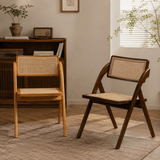 Natural Rattan Folding Dining Chair – Solid Wood Frame, Breathable Cane Weave, Southeast Asian Vintage-Modern Design for Dining Rooms, Balconies & Garden Leisure - StoolTopia