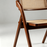 Natural Rattan Folding Dining Chair – Solid Wood Frame, Breathable Cane Weave, Southeast Asian Vintage-Modern Design for Dining Rooms, Balconies & Garden Leisure - StoolTopia