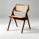 Natural Rattan Folding Dining Chair – Solid Wood Frame, Breathable Cane Weave, Southeast Asian Vintage-Modern Design for Dining Rooms, Balconies & Garden Leisure - StoolTopia