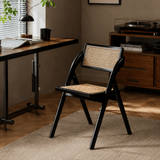 Natural Rattan Folding Dining Chair – Solid Wood Frame, Breathable Cane Weave, Southeast Asian Vintage-Modern Design for Dining Rooms, Balconies & Garden Leisure - StoolTopia