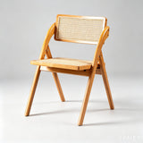 Natural Rattan Folding Dining Chair – Solid Wood Frame, Breathable Cane Weave, Southeast Asian Vintage-Modern Design for Dining Rooms, Balconies & Garden Leisure - StoolTopia
