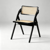 Natural Rattan Folding Dining Chair – Solid Wood Frame, Breathable Cane Weave, Southeast Asian Vintage-Modern Design for Dining Rooms, Balconies & Garden Leisure - StoolTopia